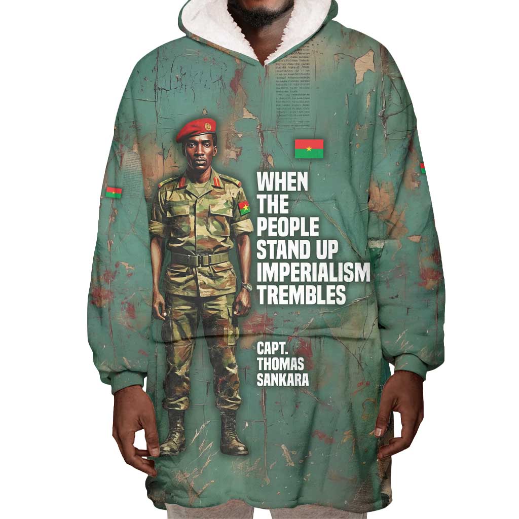 Burkina Faso Thomas Sankara Wearable Blanket Hoodie with Military Stance and Anti-Imperialist Quote Tribute Design - Wonder Print Shop