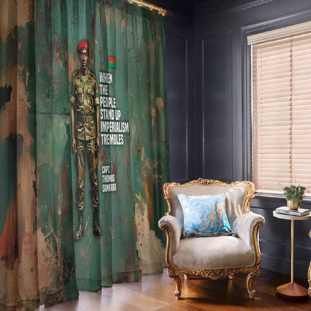 Burkina Faso Thomas Sankara Window Curtain with Military Stance and Anti-Imperialist Quote Tribute Design - Wonder Print Shop