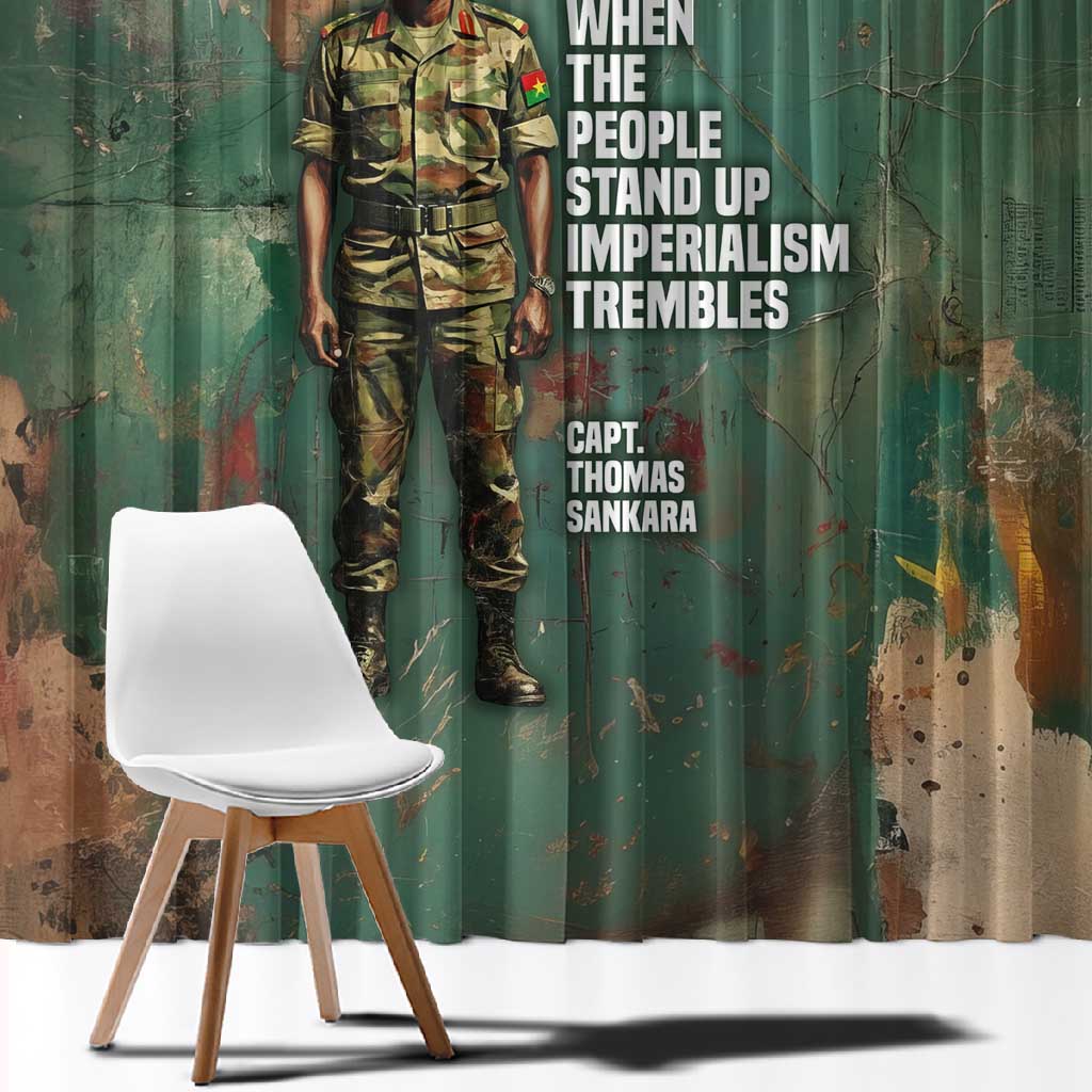 Burkina Faso Thomas Sankara Window Curtain with Military Stance and Anti-Imperialist Quote Tribute Design - Wonder Print Shop