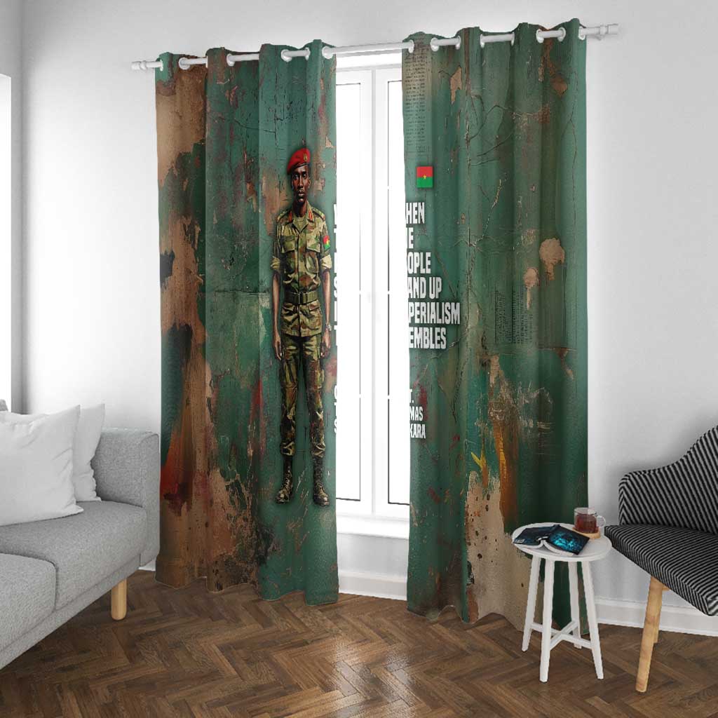 Burkina Faso Thomas Sankara Window Curtain with Military Stance and Anti-Imperialist Quote Tribute Design - Wonder Print Shop
