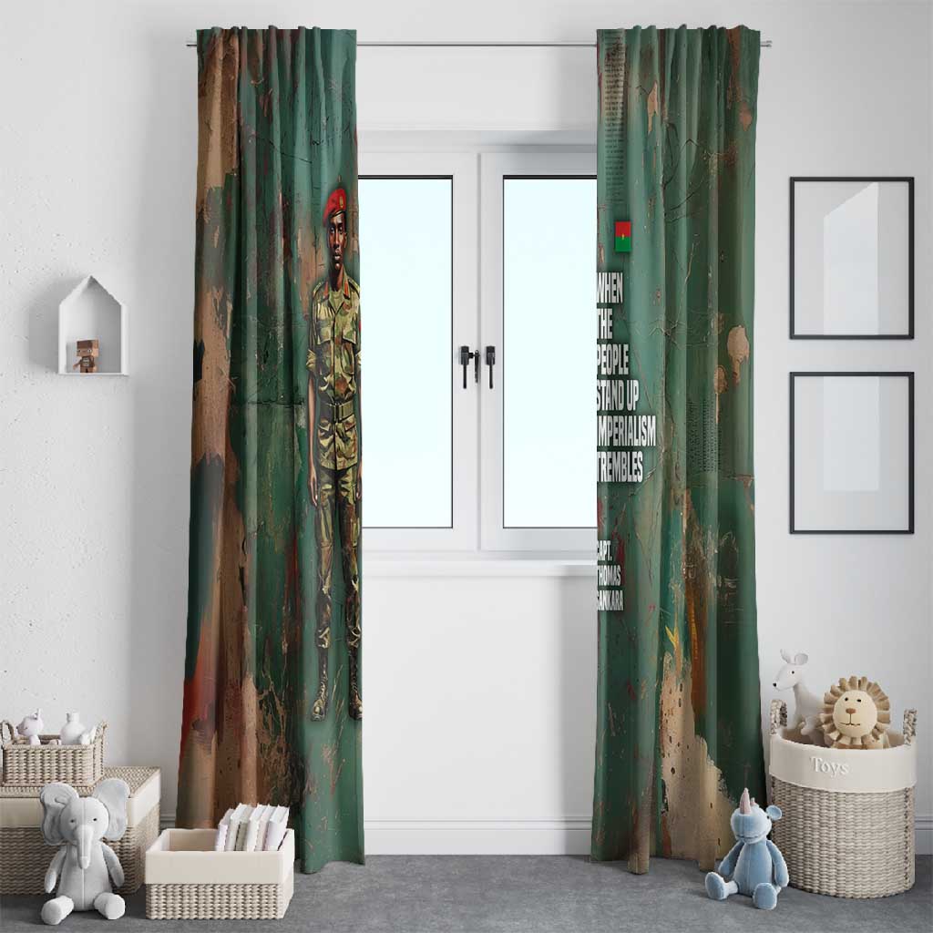 Burkina Faso Thomas Sankara Window Curtain with Military Stance and Anti-Imperialist Quote Tribute Design - Wonder Print Shop