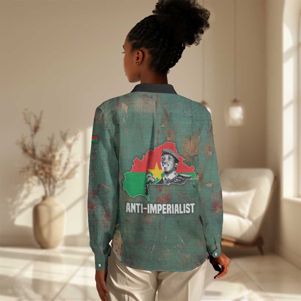 Burkina Faso Thomas Sankara Women Casual Shirt with Military Stance and Anti-Imperialist Quote Tribute Design - Wonder Print Shop