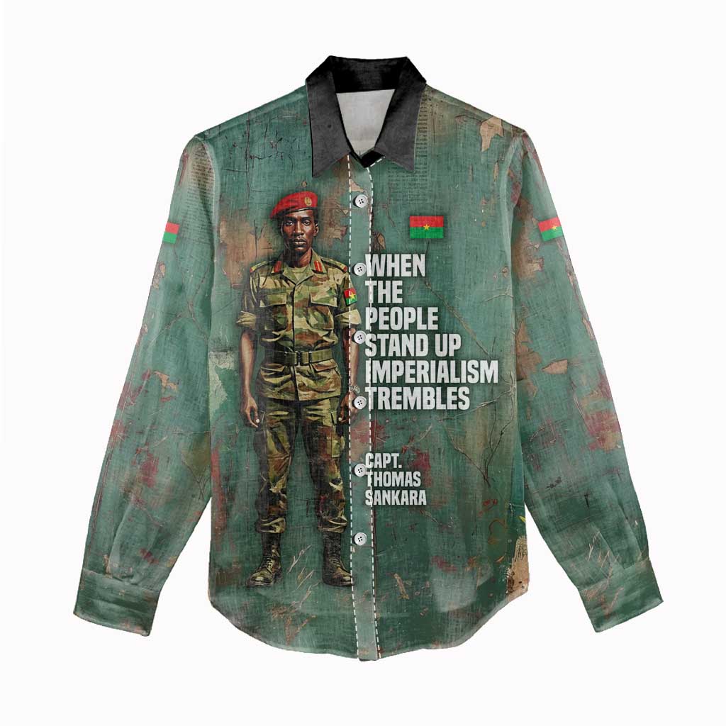Burkina Faso Thomas Sankara Women Casual Shirt with Military Stance and Anti-Imperialist Quote Tribute Design - Wonder Print Shop