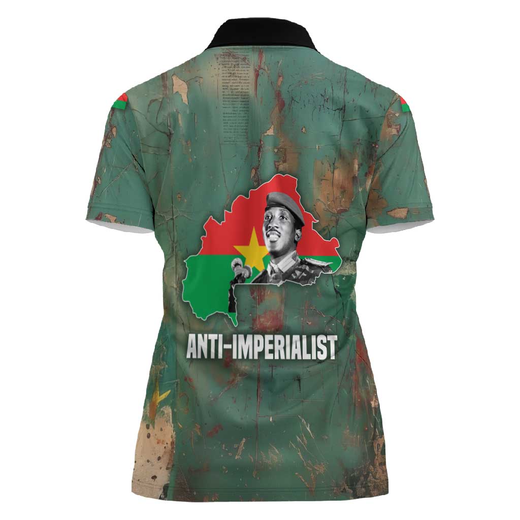 Burkina Faso Thomas Sankara Women Polo Shirt with Military Stance and Anti-Imperialist Quote Tribute Design - Wonder Print Shop