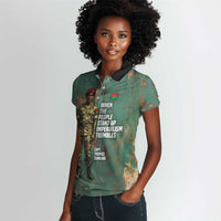 Burkina Faso Thomas Sankara Women Polo Shirt with Military Stance and Anti-Imperialist Quote Tribute Design - Wonder Print Shop