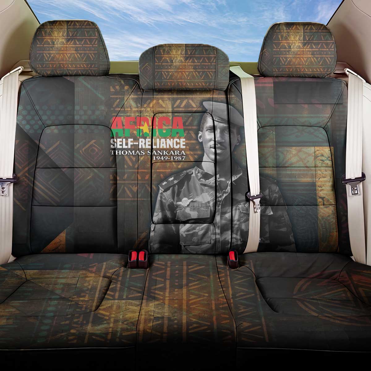 Thomas Sankara Back Car Seat Cover Burkina Faso Africa Self-Reliance Message and Military Portrait - Wonder Print Shop