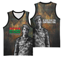 Thomas Sankara Basketball Jersey Burkina Faso Africa Self-Reliance Message and Military Portrait - Wonder Print Shop
