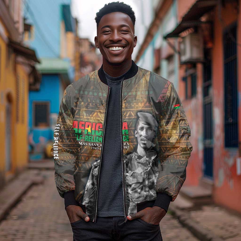 Thomas Sankara Bomber Jacket Burkina Faso Africa Self-Reliance Message and Military Portrait - Wonder Print Shop