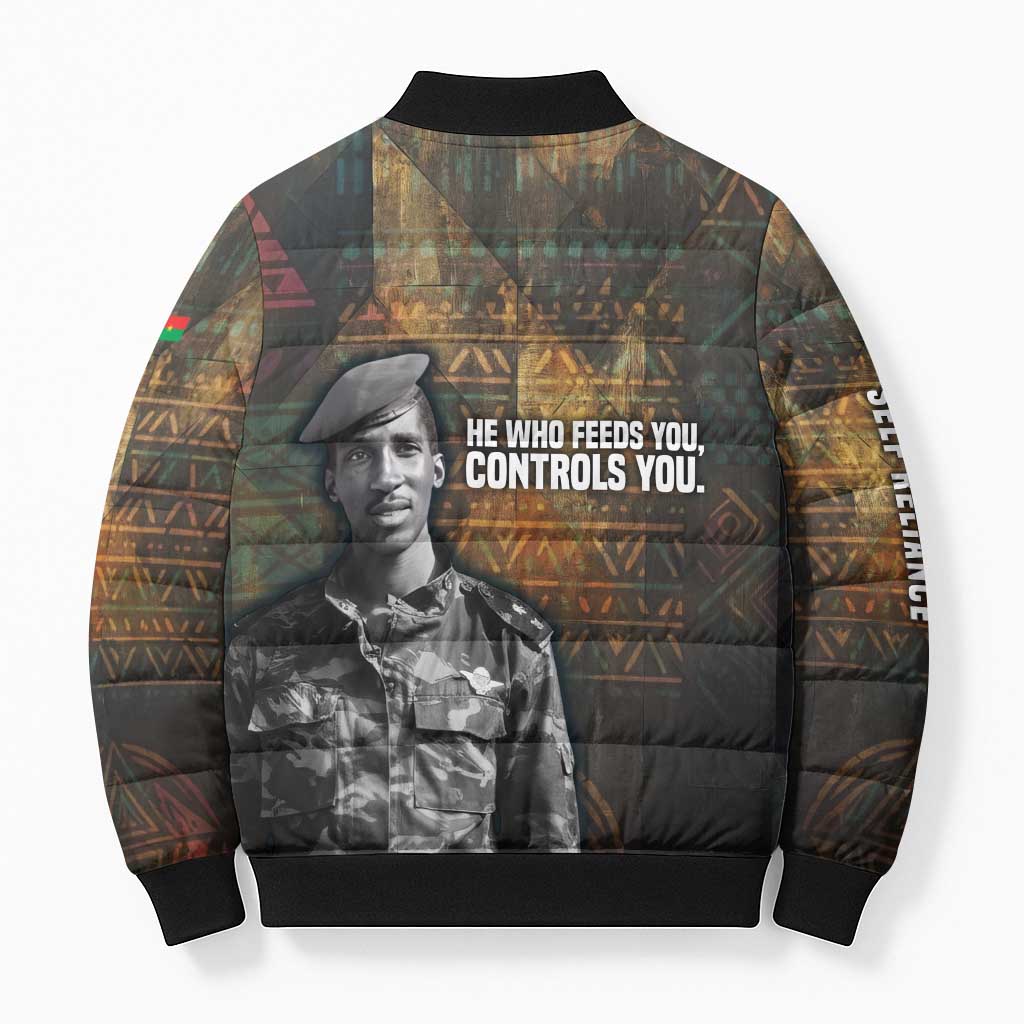 Thomas Sankara Bomber Puffer Jacket Burkina Faso Africa Self-Reliance Message and Military Portrait - Wonder Print Shop