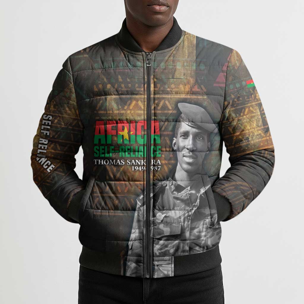Thomas Sankara Bomber Puffer Jacket Burkina Faso Africa Self-Reliance Message and Military Portrait - Wonder Print Shop