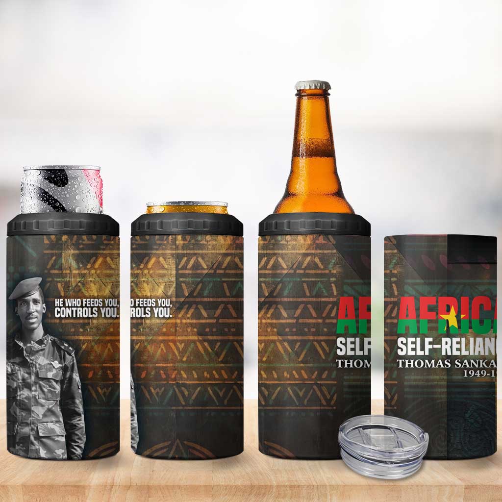 Thomas Sankara 4 in 1 Can Cooler Tumbler Burkina Faso Africa Self-Reliance Message and Military Portrait - Wonder Print Shop