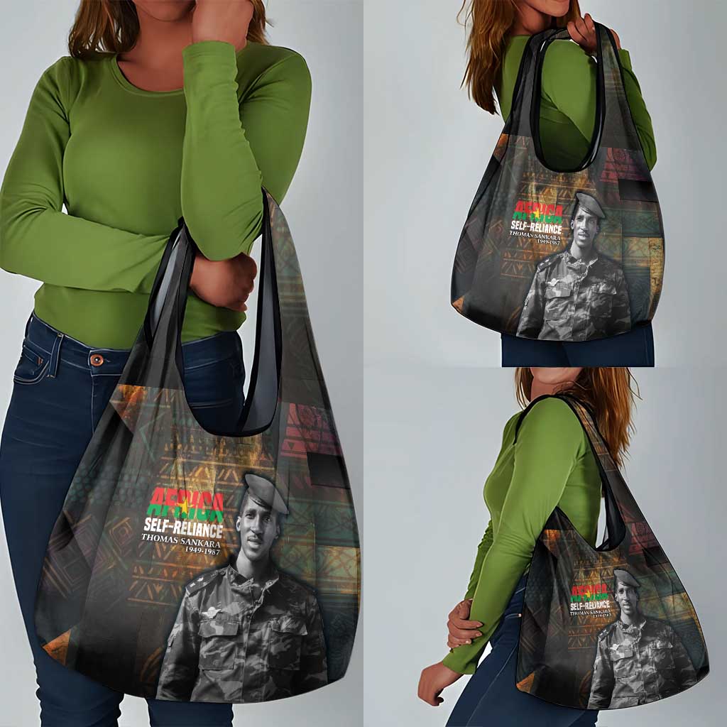 Thomas Sankara Grocery Bag Burkina Faso Africa Self-Reliance Message and Military Portrait - Wonder Print Shop