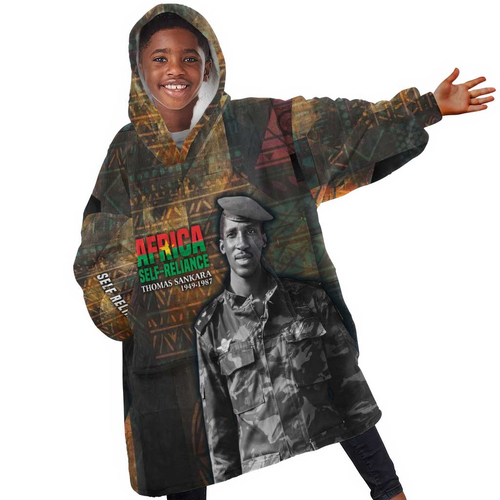 Thomas Sankara Kid Wearable Blanket Hoodie Burkina Faso Africa Self-Reliance Message and Military Portrait - Wonder Print Shop