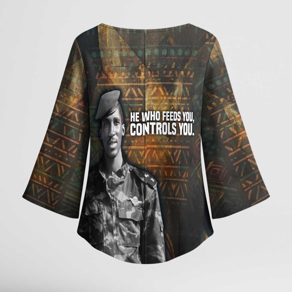 Thomas Sankara Kimono Sleeve Blouse Burkina Faso Africa Self-Reliance Message and Military Portrait - Wonder Print Shop