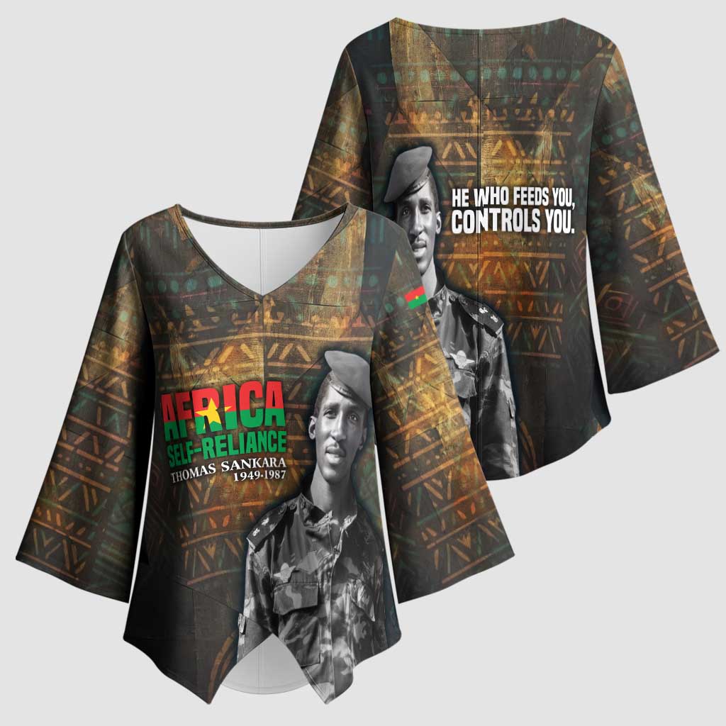 Thomas Sankara Kimono Sleeve Blouse Burkina Faso Africa Self-Reliance Message and Military Portrait - Wonder Print Shop