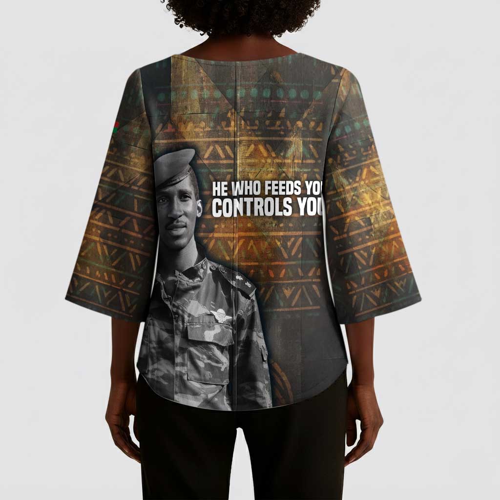 Thomas Sankara Kimono Sleeve Blouse Burkina Faso Africa Self-Reliance Message and Military Portrait - Wonder Print Shop