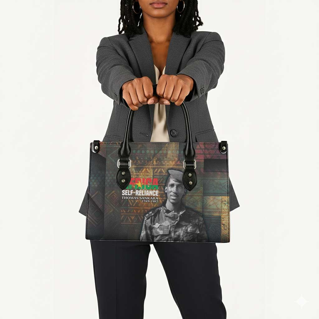 Thomas Sankara Leather Bag Burkina Faso Africa Self-Reliance Message and Military Portrait - Wonder Print Shop