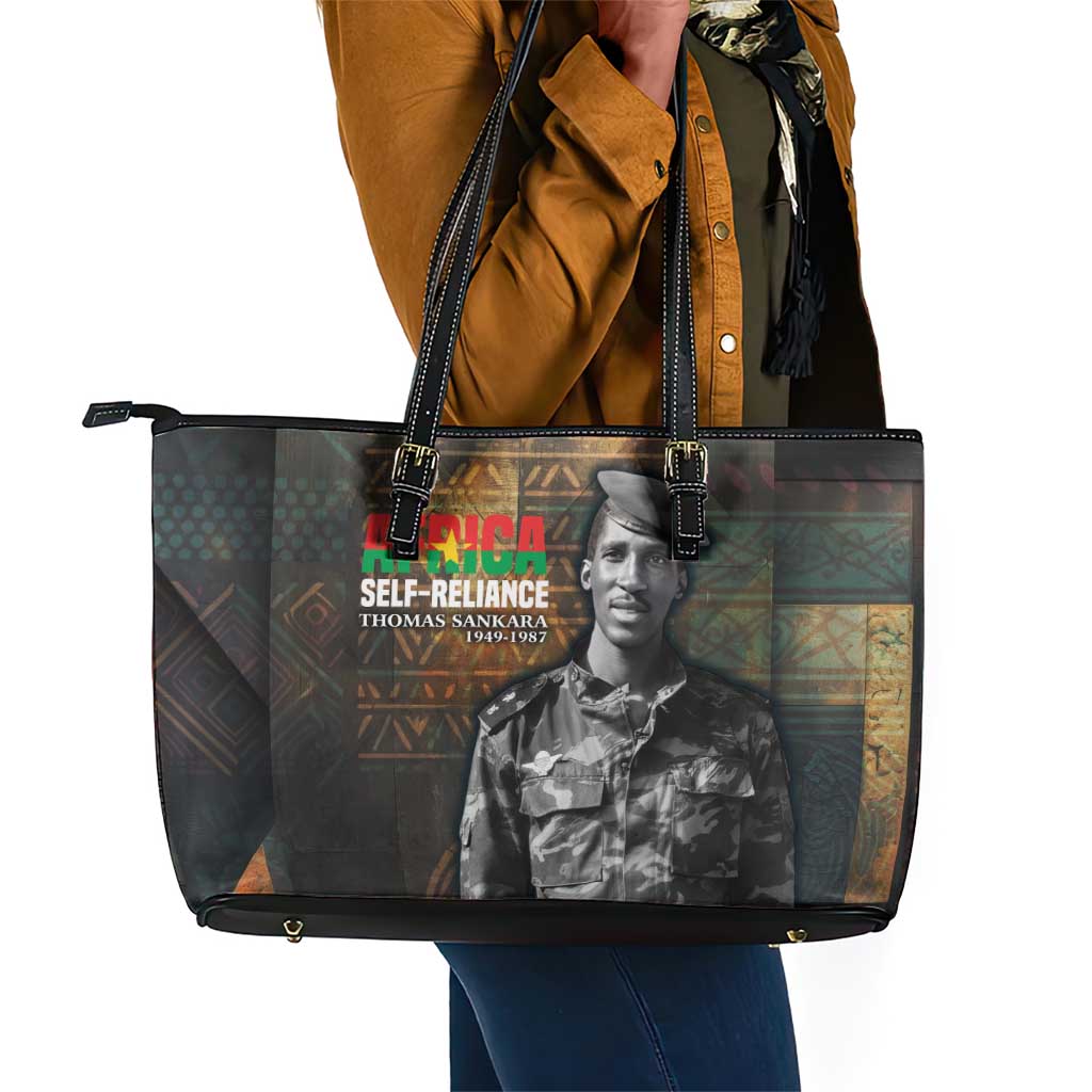 Thomas Sankara Leather Tote Bag Burkina Faso Africa Self-Reliance Message and Military Portrait - Wonder Print Shop