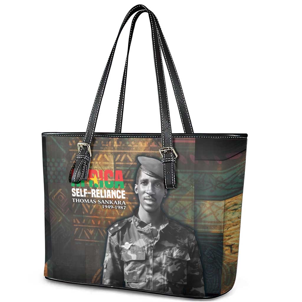 Thomas Sankara Leather Tote Bag Burkina Faso Africa Self-Reliance Message and Military Portrait - Wonder Print Shop