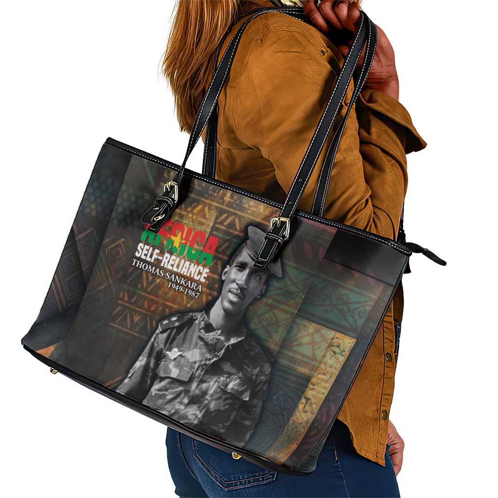 Thomas Sankara Leather Tote Bag Burkina Faso Africa Self-Reliance Message and Military Portrait - Wonder Print Shop