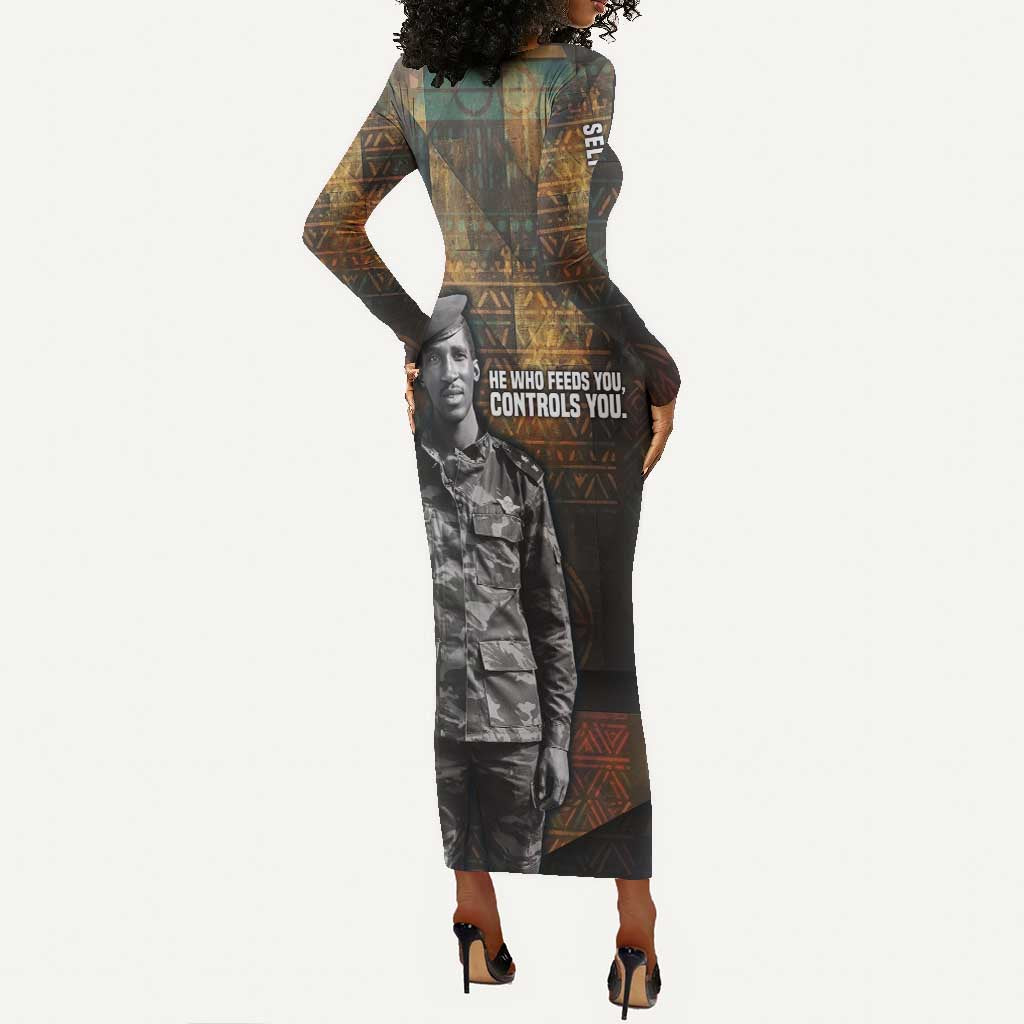 Thomas Sankara Long Sleeve Bodycon Dress Burkina Faso Africa Self-Reliance Message and Military Portrait - Wonder Print Shop