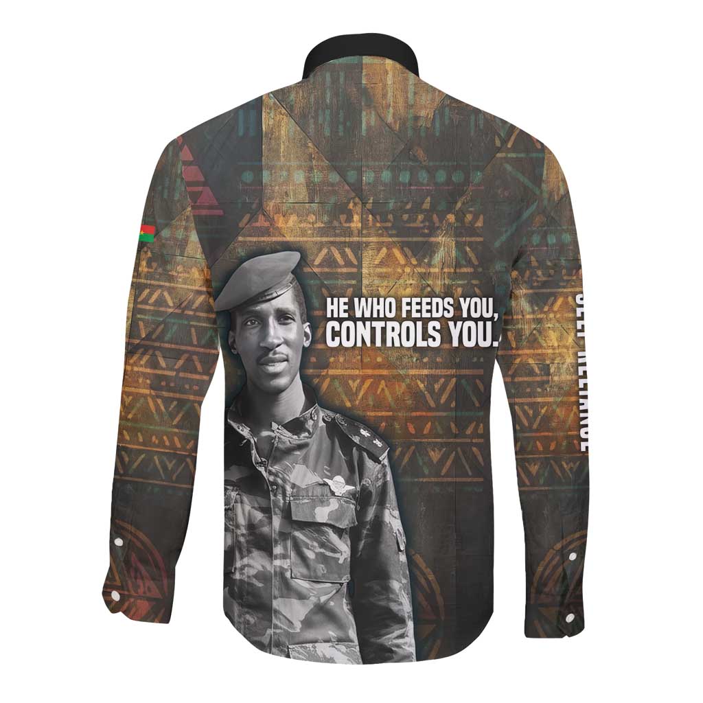 Thomas Sankara Long Sleeve Button Shirt Burkina Faso Africa Self-Reliance Message and Military Portrait - Wonder Print Shop