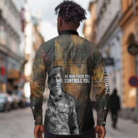 Thomas Sankara Long Sleeve Button Shirt Burkina Faso Africa Self-Reliance Message and Military Portrait - Wonder Print Shop