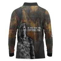 Thomas Sankara Long Sleeve Polo Shirt Burkina Faso Africa Self-Reliance Message and Military Portrait - Wonder Print Shop