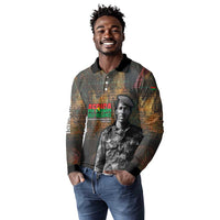 Thomas Sankara Long Sleeve Polo Shirt Burkina Faso Africa Self-Reliance Message and Military Portrait - Wonder Print Shop