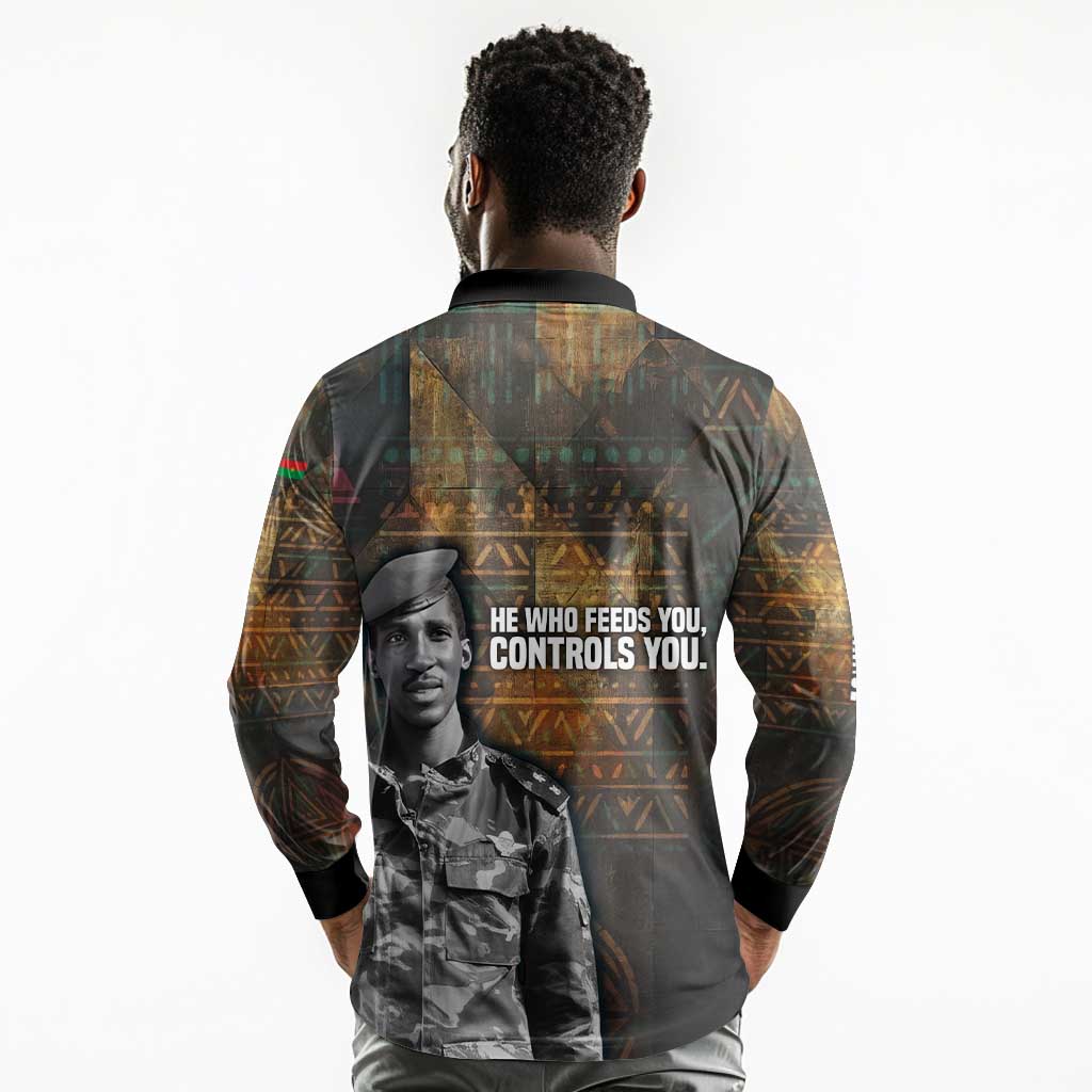 Thomas Sankara Long Sleeve Polo Shirt Burkina Faso Africa Self-Reliance Message and Military Portrait - Wonder Print Shop