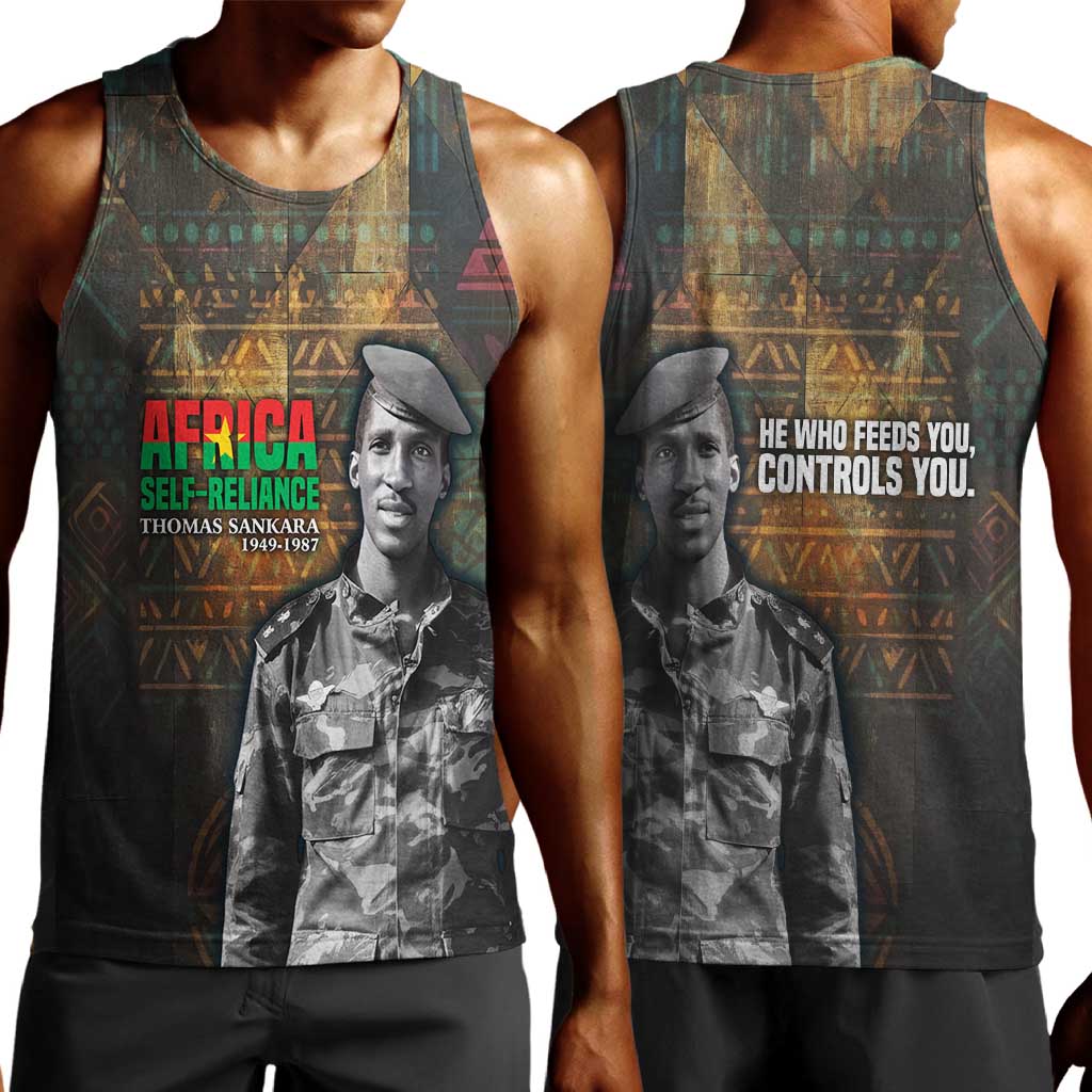 Thomas Sankara Men Tank Top Burkina Faso Africa Self-Reliance Message and Military Portrait - Wonder Print Shop