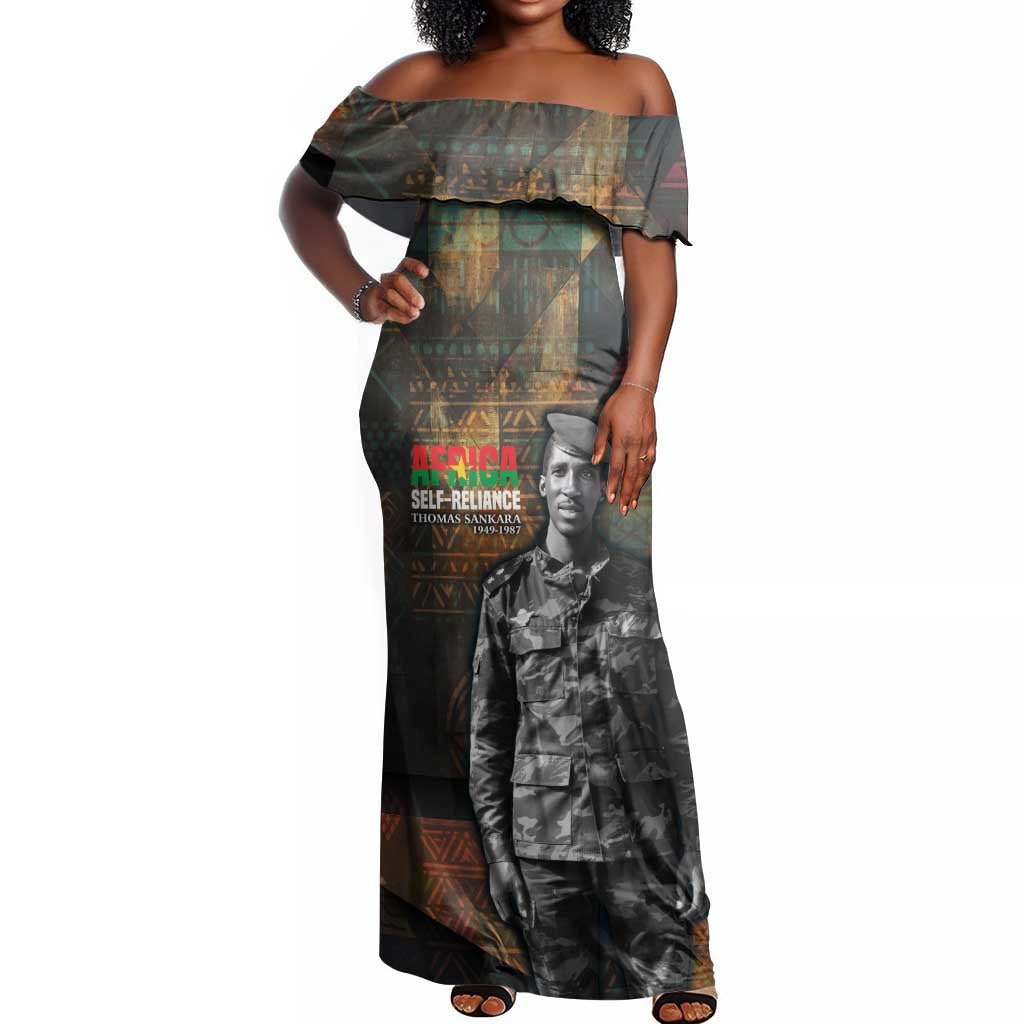 Thomas Sankara Off Shoulder Maxi Dress Burkina Faso Africa Self-Reliance Message and Military Portrait - Wonder Print Shop