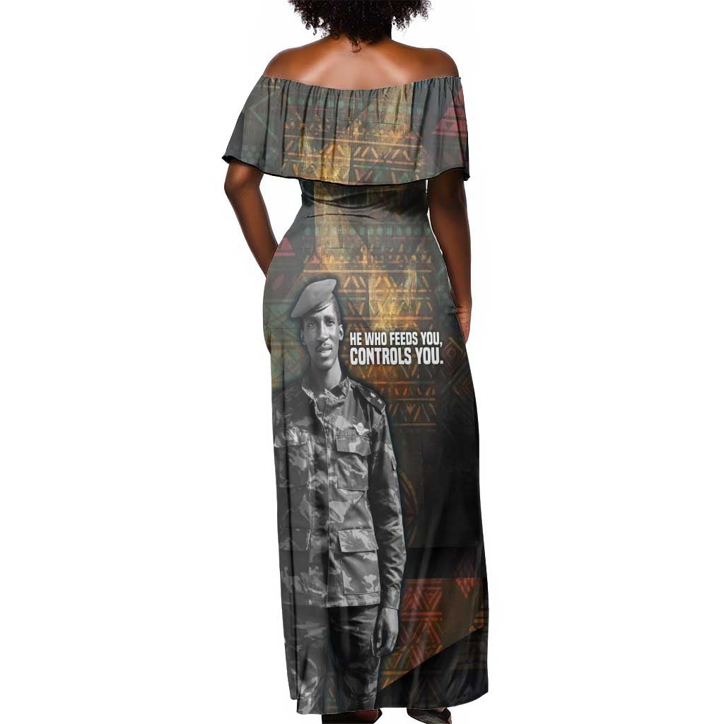 Thomas Sankara Off Shoulder Maxi Dress Burkina Faso Africa Self-Reliance Message and Military Portrait - Wonder Print Shop