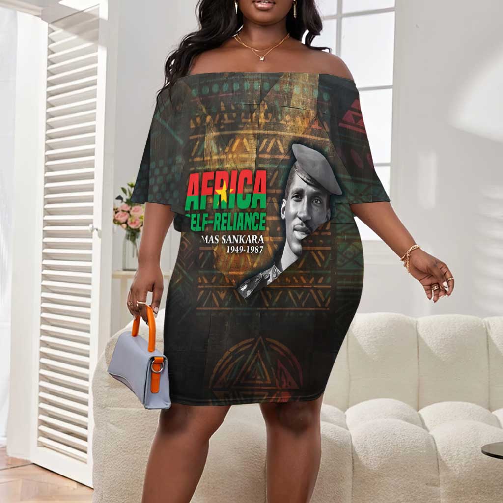 Thomas Sankara Off Shoulder Short Dress Burkina Faso Africa Self-Reliance Message and Military Portrait - Wonder Print Shop