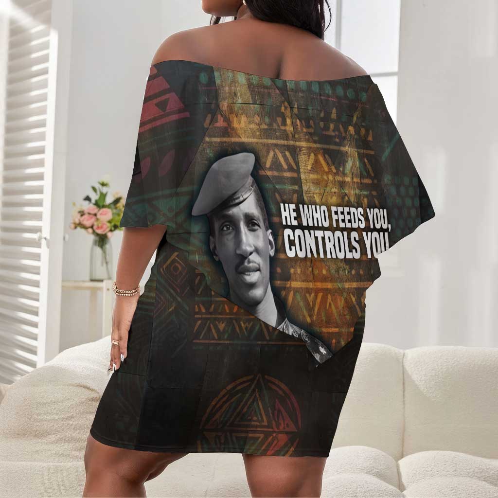 Thomas Sankara Off Shoulder Short Dress Burkina Faso Africa Self-Reliance Message and Military Portrait - Wonder Print Shop