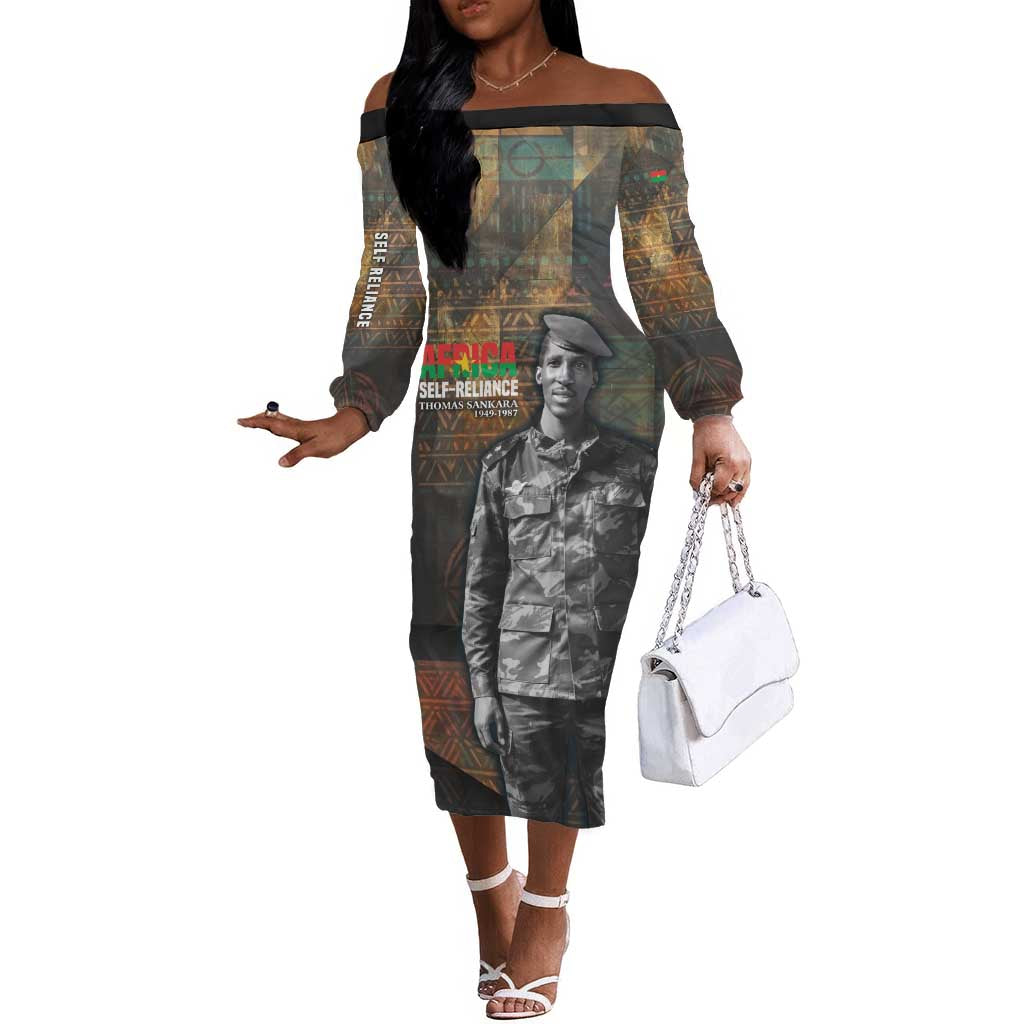 Thomas Sankara Off The Shoulder Long Sleeve Dress Burkina Faso Africa Self-Reliance Message and Military Portrait - Wonder Print Shop
