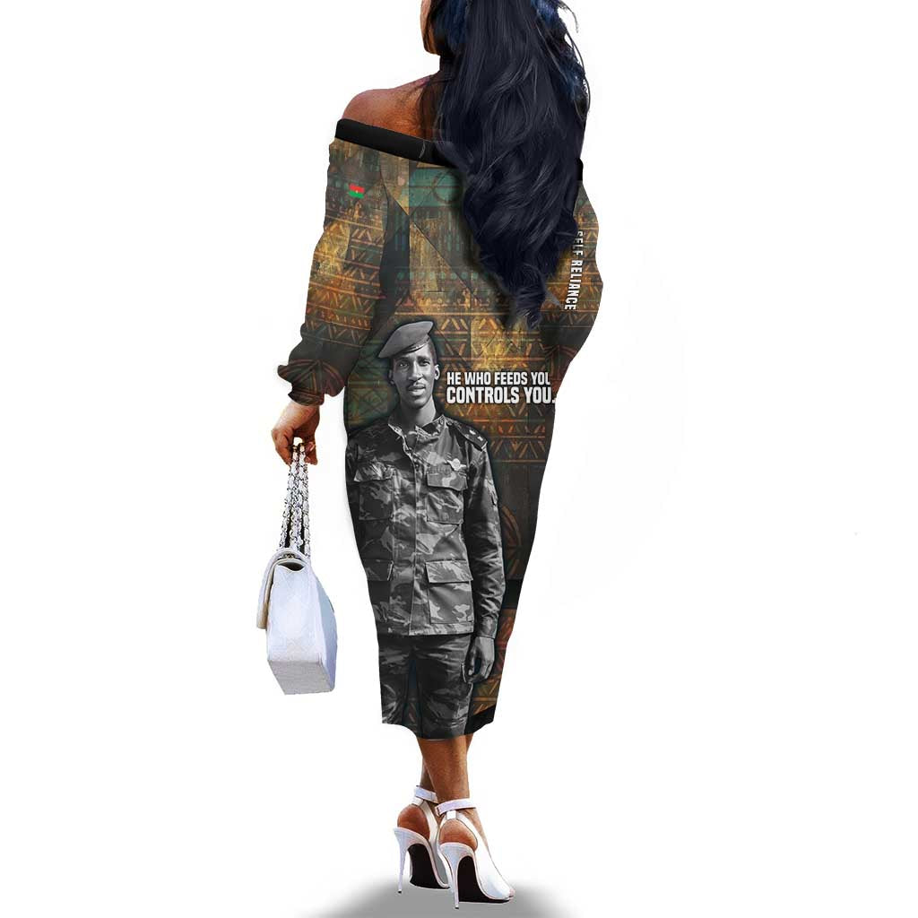 Thomas Sankara Off The Shoulder Long Sleeve Dress Burkina Faso Africa Self-Reliance Message and Military Portrait - Wonder Print Shop
