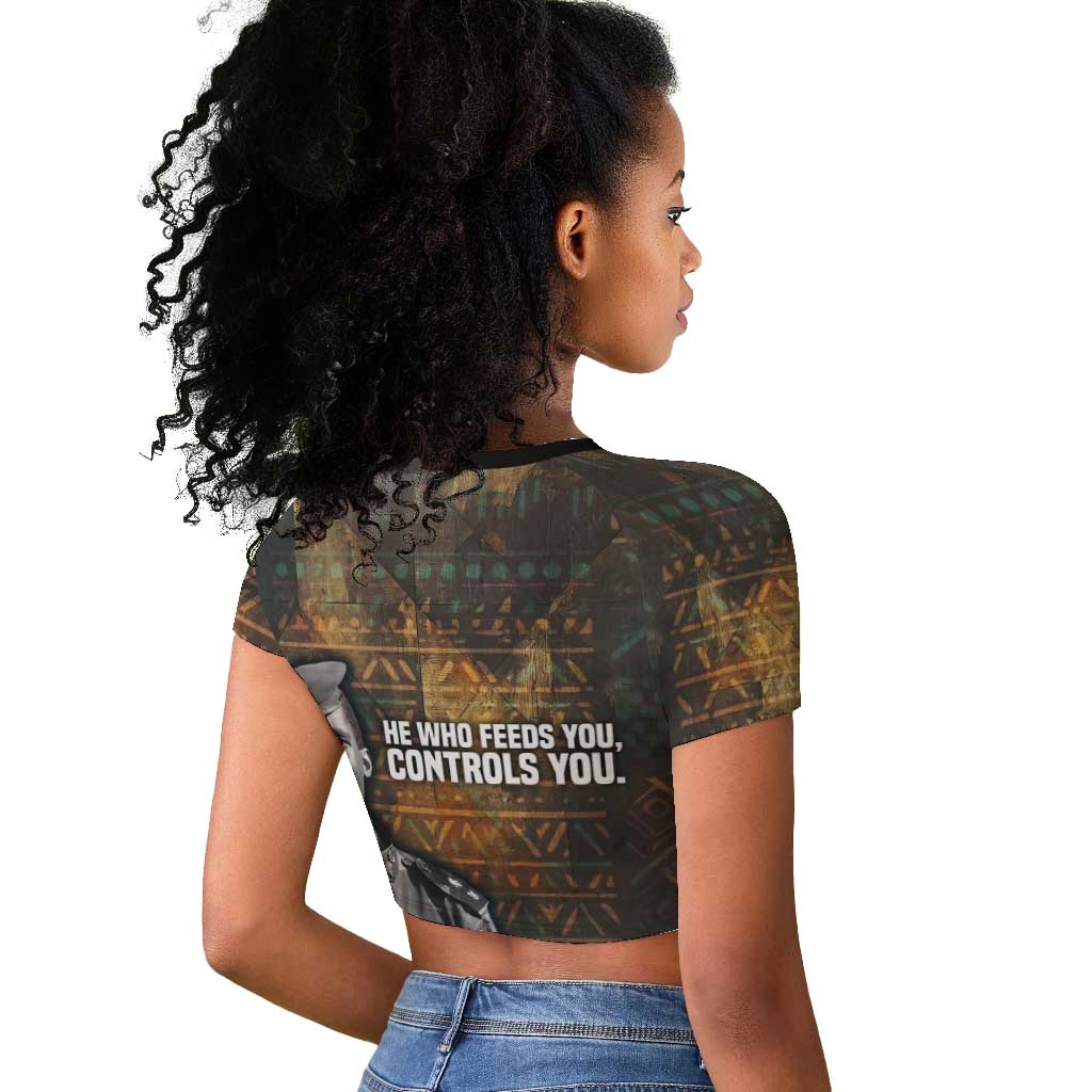 Thomas Sankara Raglan Cropped T shirt Burkina Faso Africa Self-Reliance Message and Military Portrait - Wonder Print Shop