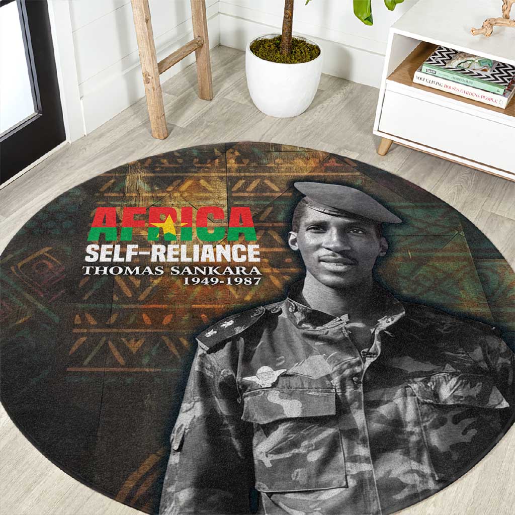 Thomas Sankara Round Carpet Burkina Faso Africa Self-Reliance Message and Military Portrait - Wonder Print Shop