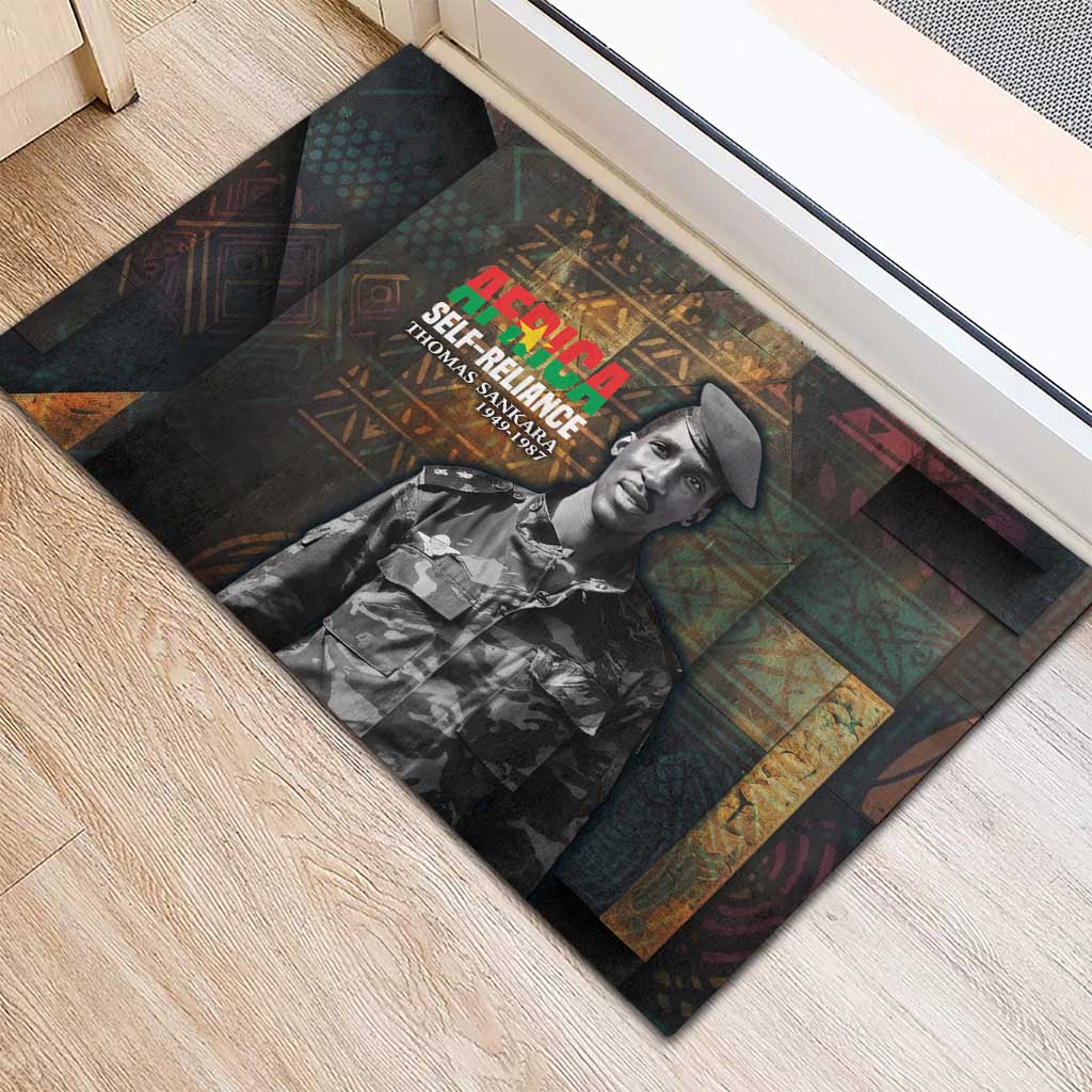 Thomas Sankara Rubber Doormat Burkina Faso Africa Self-Reliance Message and Military Portrait - Wonder Print Shop
