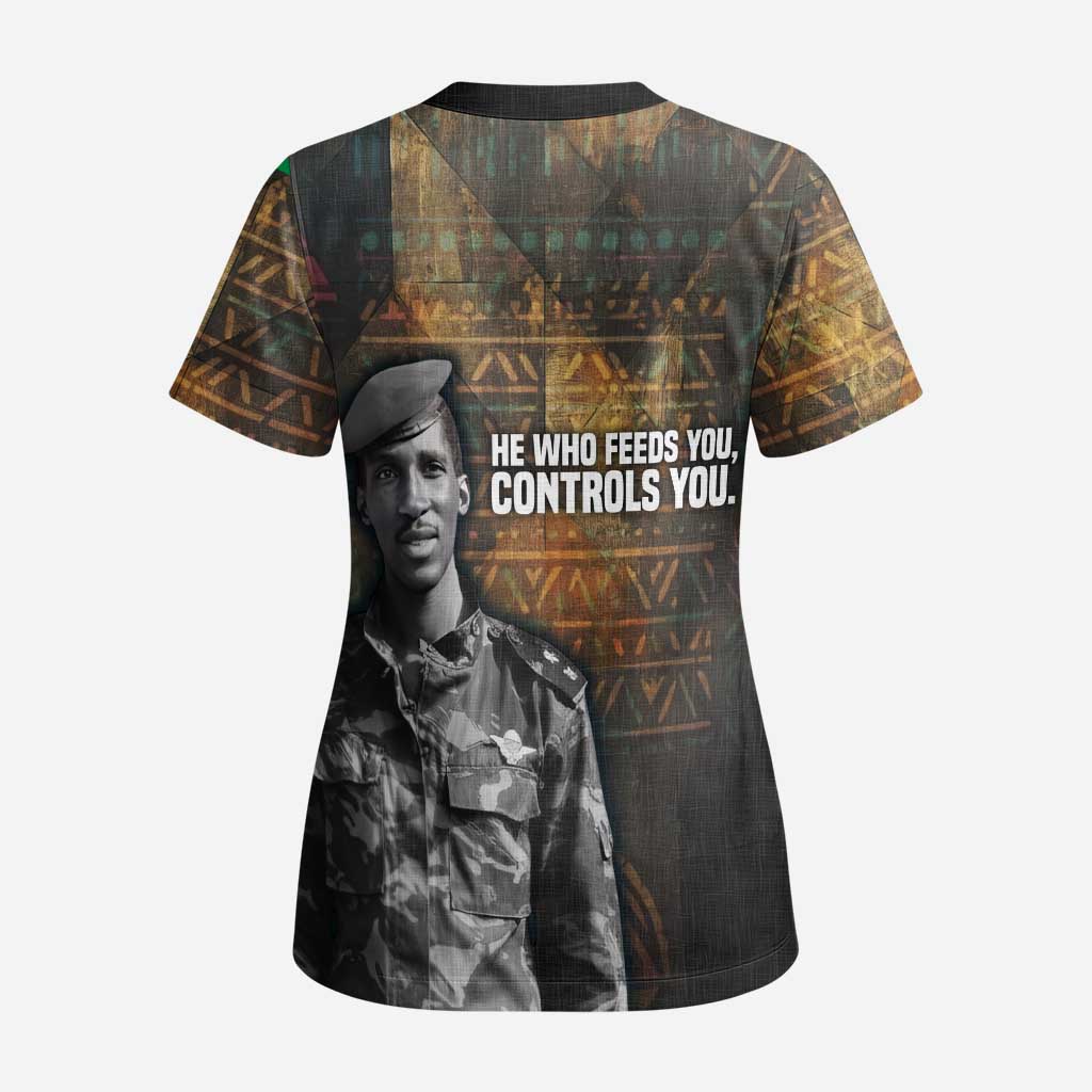 Thomas Sankara Scrub Top Burkina Faso Africa Self-Reliance Message and Military Portrait - Wonder Print Shop