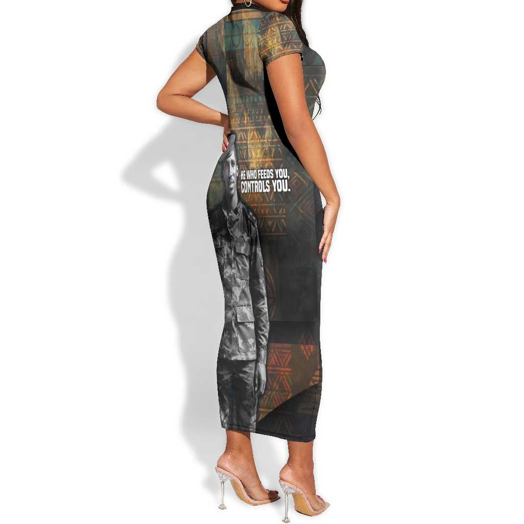 Thomas Sankara Short Sleeve Bodycon Dress Burkina Faso Africa Self-Reliance Message and Military Portrait - Wonder Print Shop