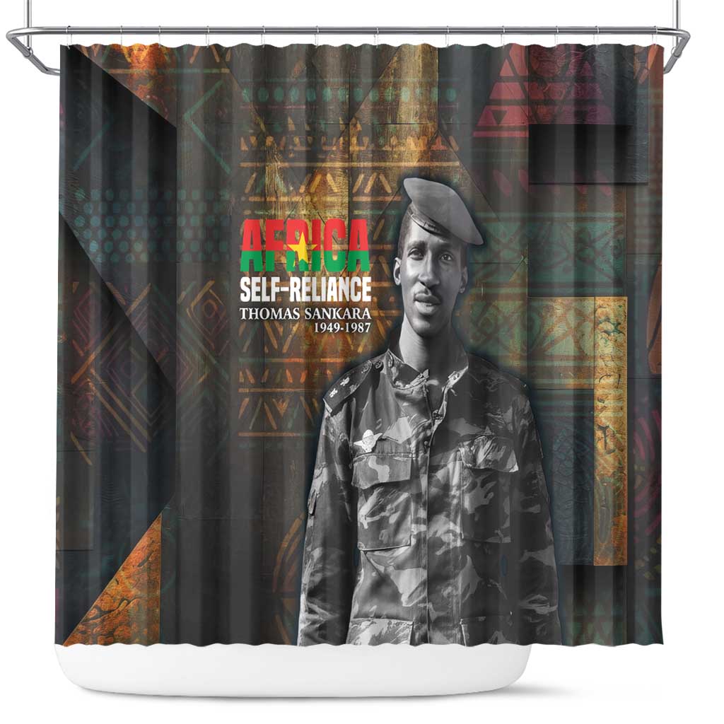 Thomas Sankara Shower Curtain Burkina Faso Africa Self-Reliance Message and Military Portrait - Wonder Print Shop