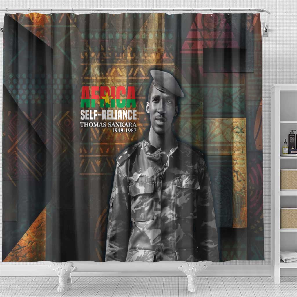 Thomas Sankara Shower Curtain Burkina Faso Africa Self-Reliance Message and Military Portrait - Wonder Print Shop