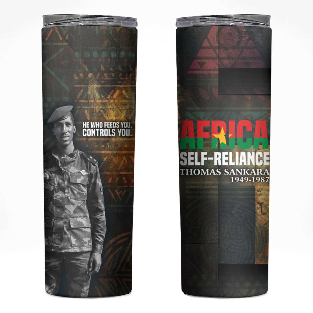 Thomas Sankara Skinny Tumbler Burkina Faso Africa Self-Reliance Message and Military Portrait - Wonder Print Shop