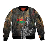 Thomas Sankara Sleeve Zip Bomber Jacket Burkina Faso Africa Self-Reliance Message and Military Portrait - Wonder Print Shop