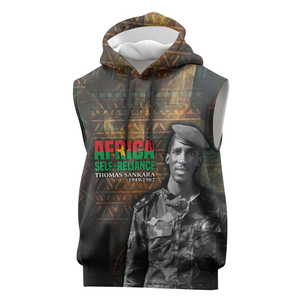 Thomas Sankara Sleeveless Hoodie Burkina Faso Africa Self-Reliance Message and Military Portrait - Wonder Print Shop