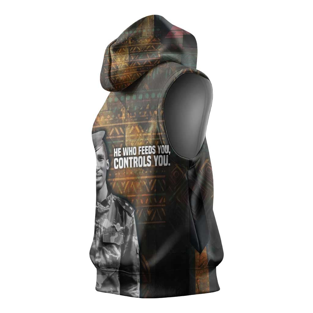 Thomas Sankara Sleeveless Hoodie Burkina Faso Africa Self-Reliance Message and Military Portrait - Wonder Print Shop
