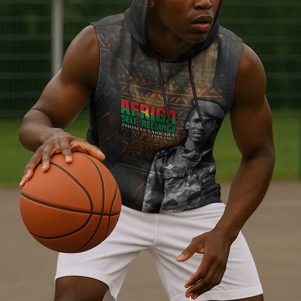 Thomas Sankara Sleeveless Hoodie Burkina Faso Africa Self-Reliance Message and Military Portrait - Wonder Print Shop