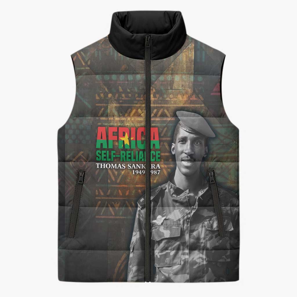 Thomas Sankara Sleeveless Puffer Jacket Burkina Faso Africa Self-Reliance Message and Military Portrait - Wonder Print Shop